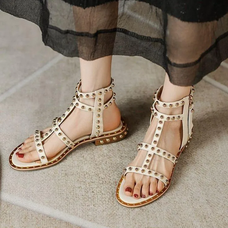 Gladiator Low Heel Women's Casual Shoes NOS0432 Leather Sandals