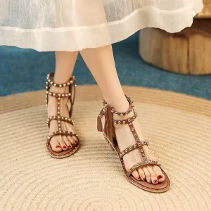 Gladiator Low Heel Women's Casual Shoes NOS0432 Leather Sandals