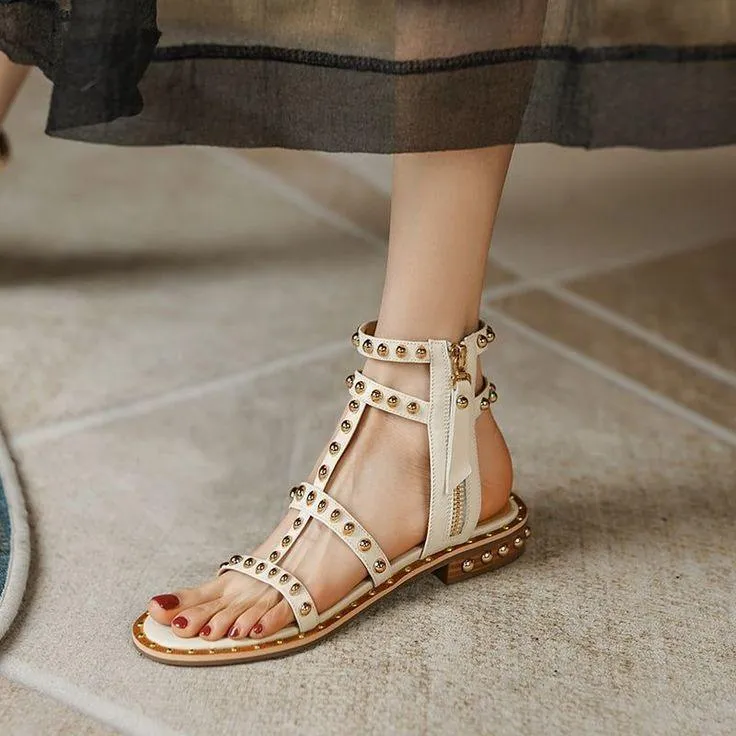 Gladiator Low Heel Women's Casual Shoes NOS0432 Leather Sandals