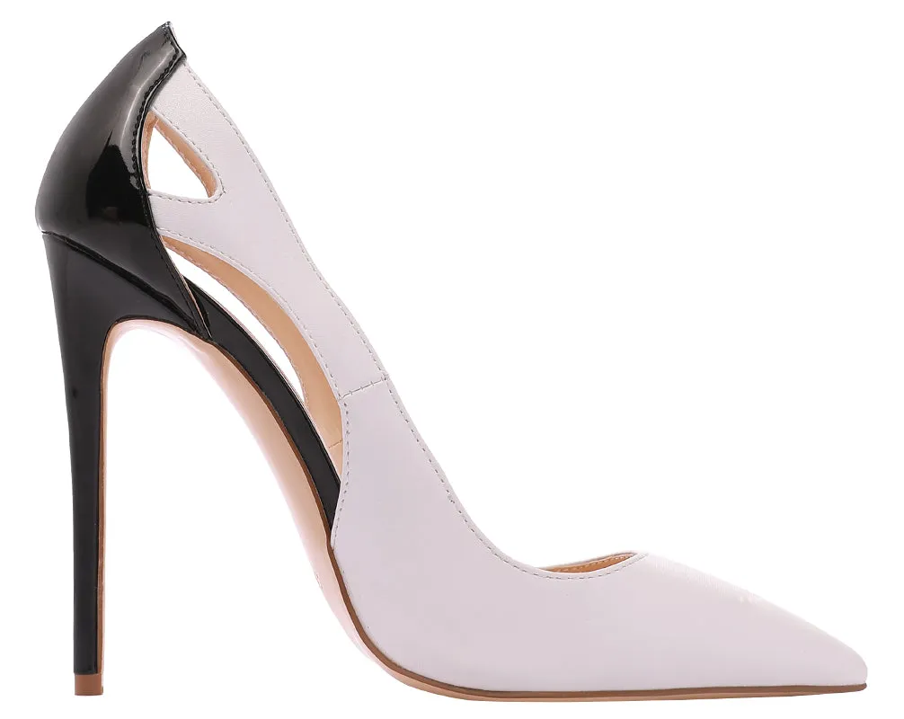 Glitter White&Black Dress Stilettos Women Pumps Sexy 12cm Party High Heels