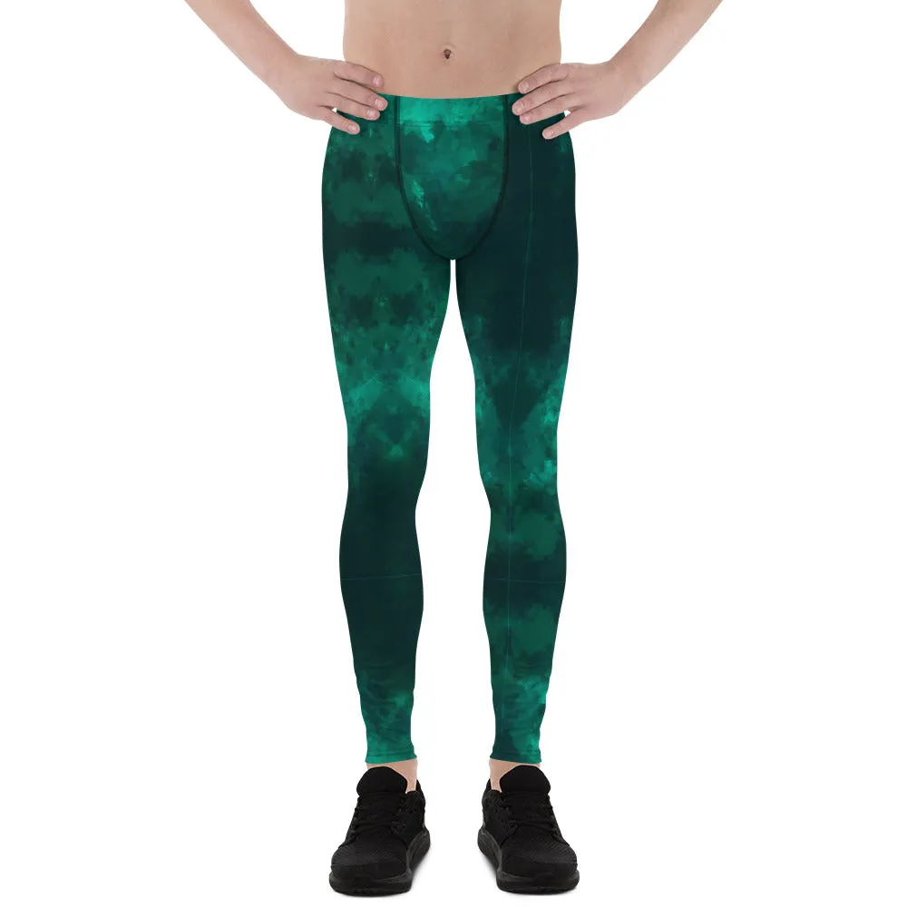 Green Abstract Men's Leggings, Gradient Meggings Men Compression Tights-Made in USA/EU