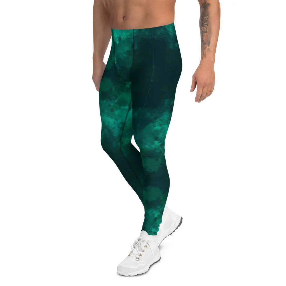 Green Abstract Men's Leggings, Gradient Meggings Men Compression Tights-Made in USA/EU