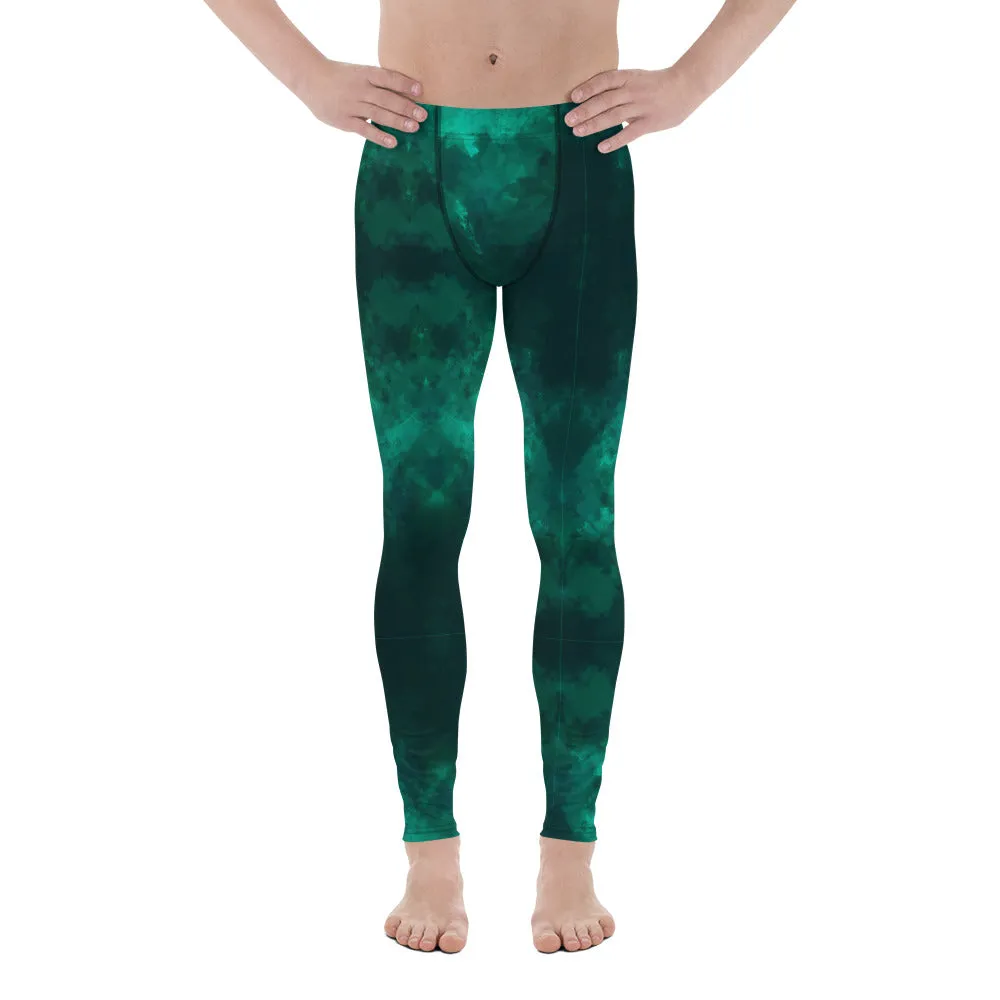 Green Abstract Men's Leggings, Gradient Meggings Men Compression Tights-Made in USA/EU