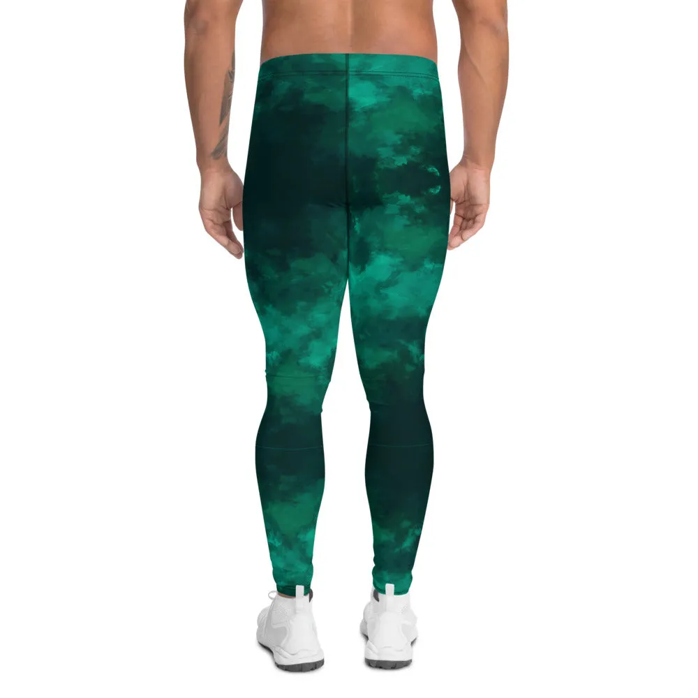 Green Abstract Men's Leggings, Gradient Meggings Men Compression Tights-Made in USA/EU