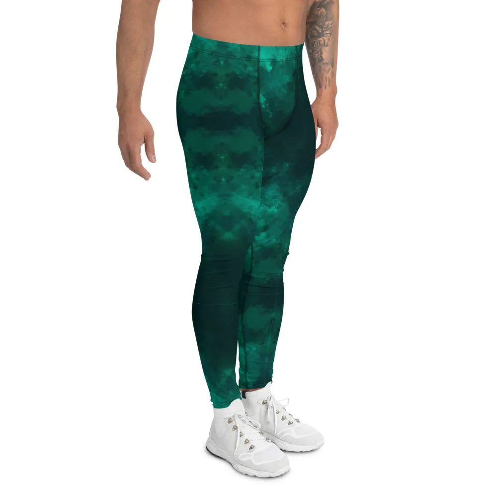 Green Abstract Men's Leggings, Gradient Meggings Men Compression Tights-Made in USA/EU