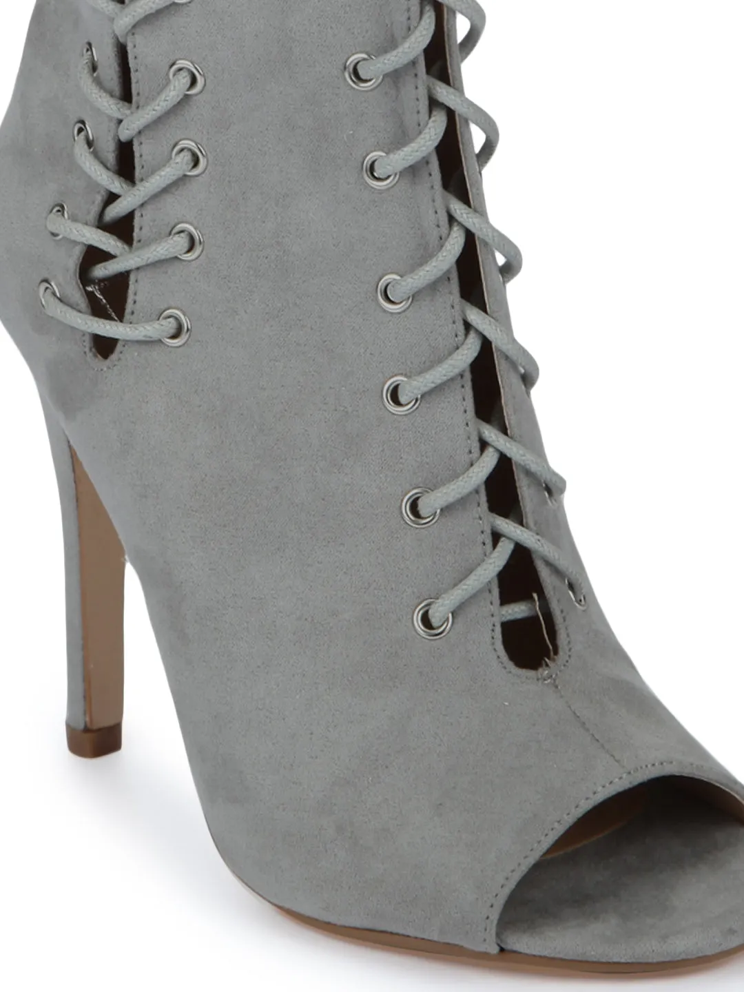 Grey Micro Lace-Up Open Toe Stilettos