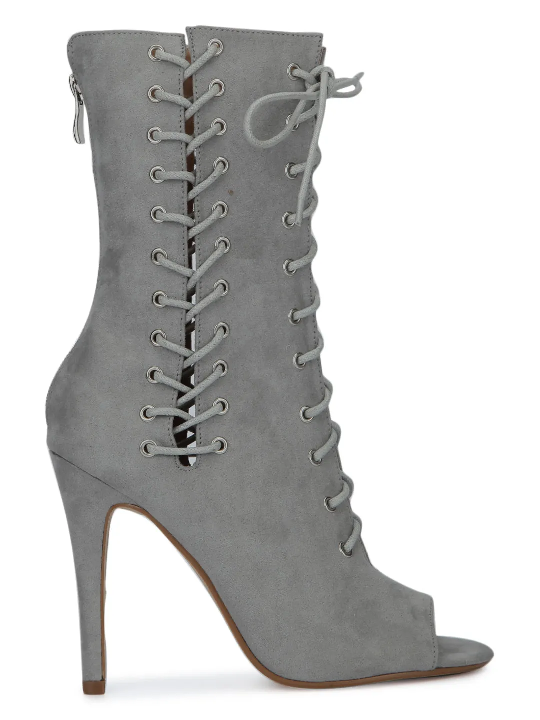 Grey Micro Lace-Up Open Toe Stilettos