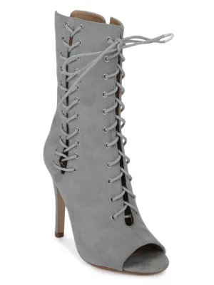 Grey Micro Lace-Up Open Toe Stilettos
