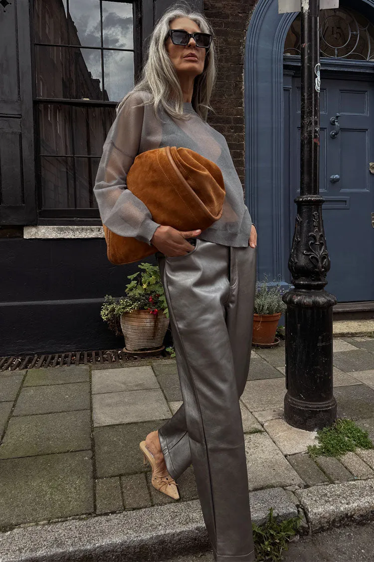 Gunmetal Vegan Leather Trousers
