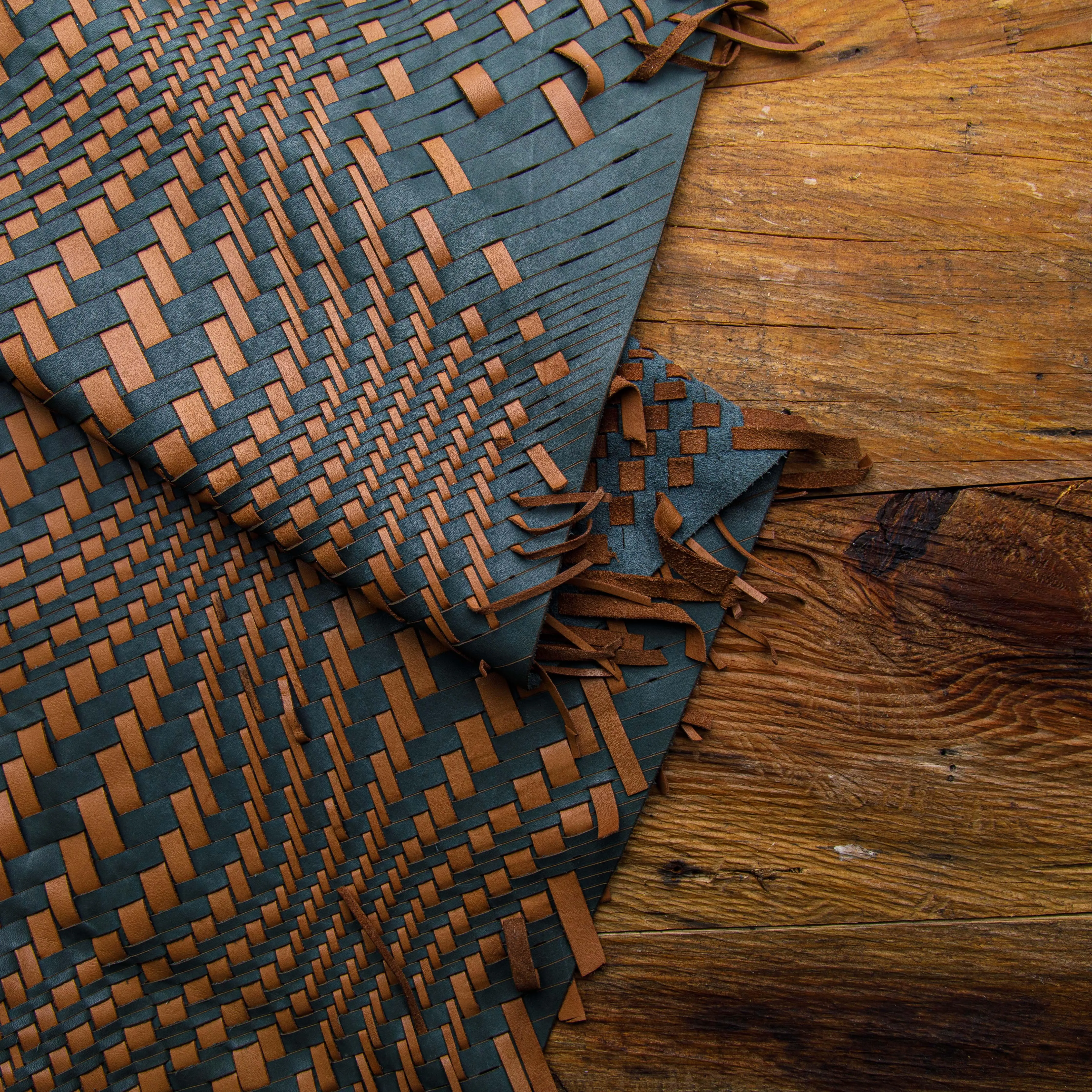 Handmade Woven Leather Crisscross Cowhide Brown & Black