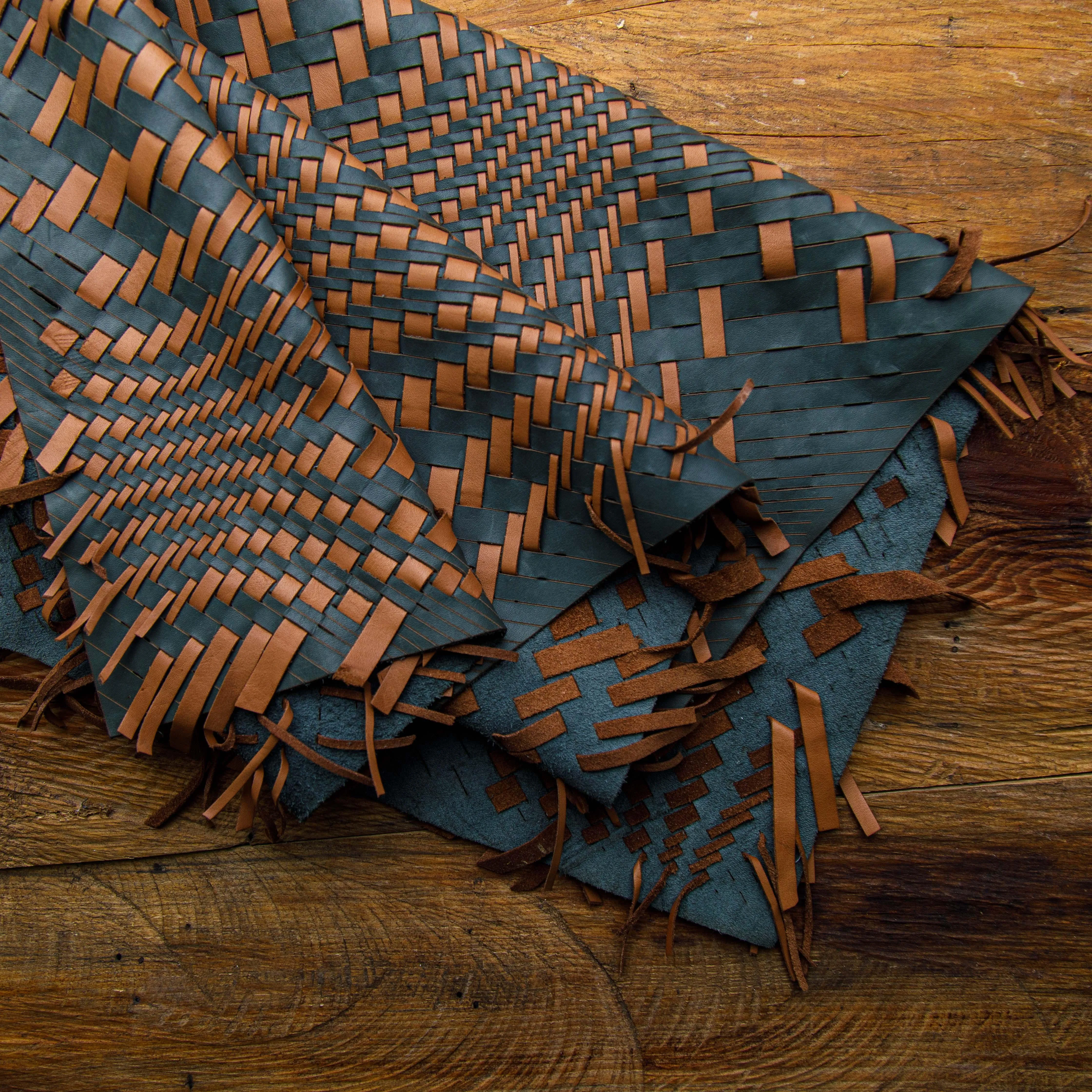 Handmade Woven Leather Crisscross Cowhide Brown & Black