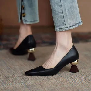 Hnzxzm Handmade Leather Women Pumps Sexy Pointed Toe Chic Stylish Office Working Shoes Strange High Heel Stilettos Black Dress Shoes