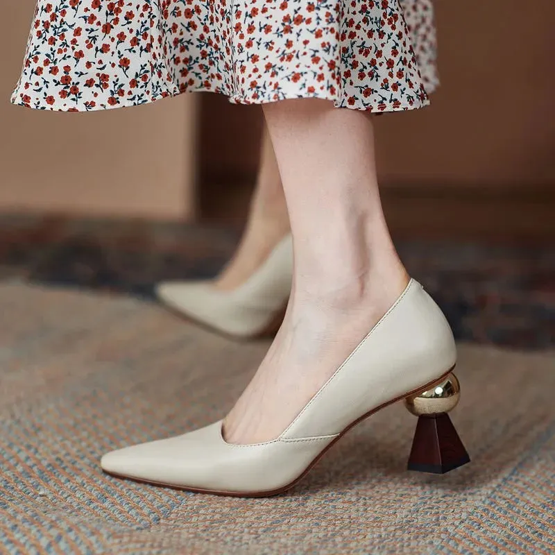 Hnzxzm Handmade Leather Women Pumps Sexy Pointed Toe Chic Stylish Office Working Shoes Strange High Heel Stilettos Black Dress Shoes