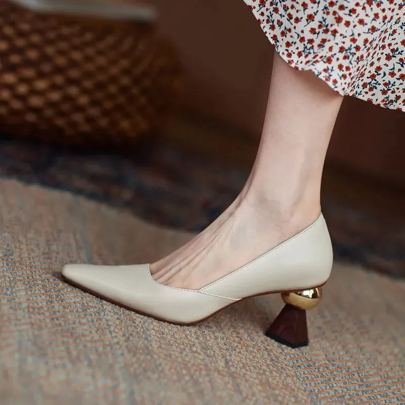 Hnzxzm Handmade Leather Women Pumps Sexy Pointed Toe Chic Stylish Office Working Shoes Strange High Heel Stilettos Black Dress Shoes