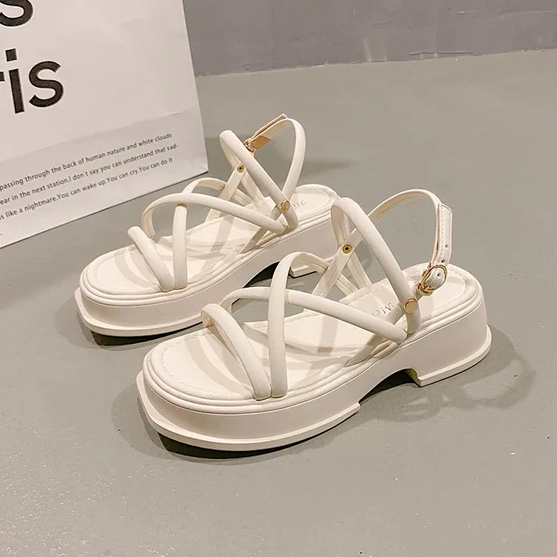 Hnzxzm Summer Chunky Women Sandals Fashion Elegant Narrow Band Thick High Heel Slides Ladies Comfort Gladiator Sandalias Shoes