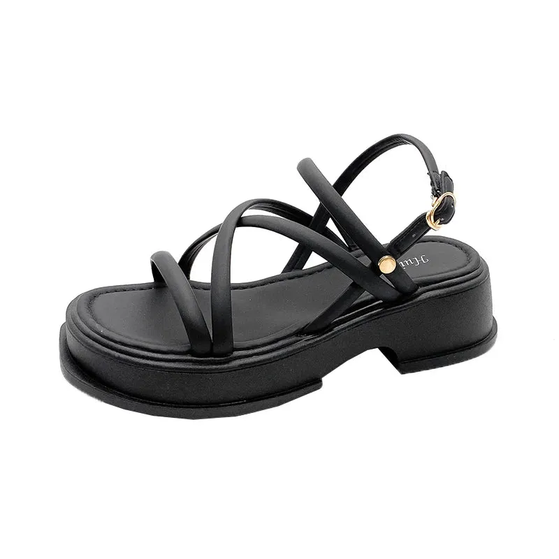 Hnzxzm Summer Chunky Women Sandals Fashion Elegant Narrow Band Thick High Heel Slides Ladies Comfort Gladiator Sandalias Shoes