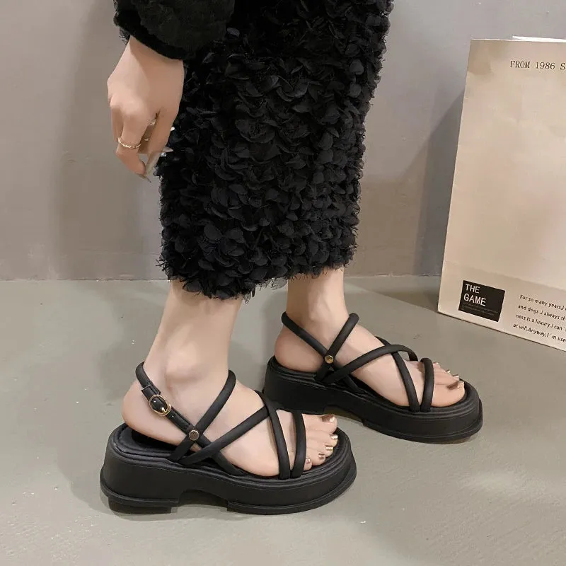 Hnzxzm Summer Chunky Women Sandals Fashion Elegant Narrow Band Thick High Heel Slides Ladies Comfort Gladiator Sandalias Shoes