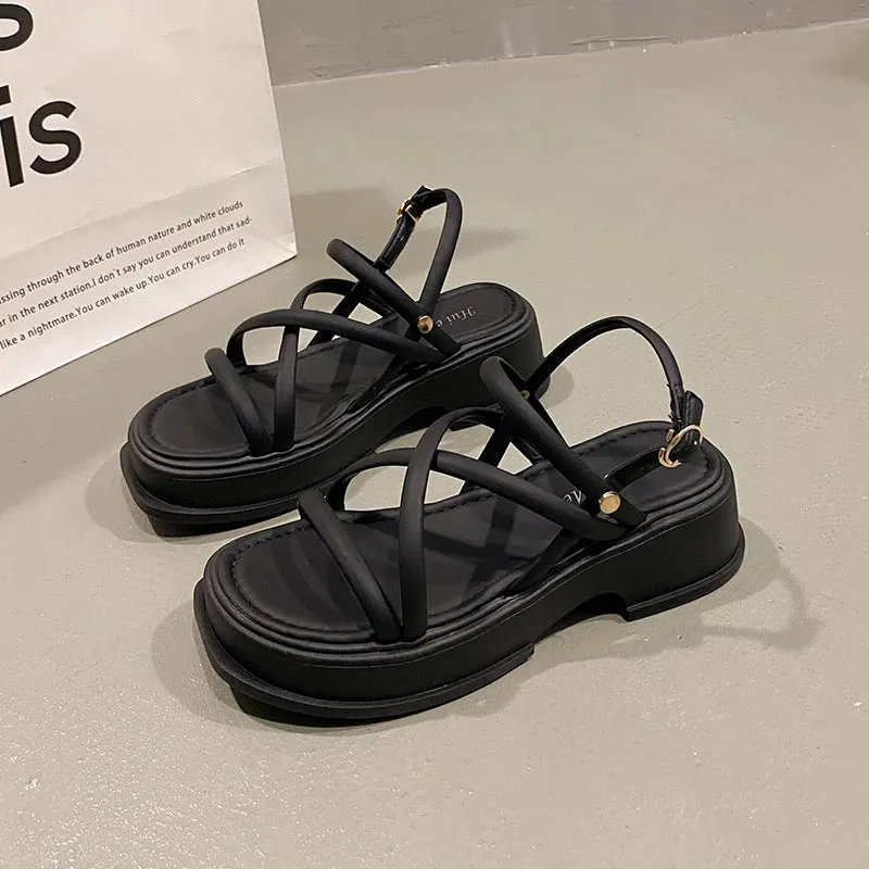 Hnzxzm Summer Chunky Women Sandals Fashion Elegant Narrow Band Thick High Heel Slides Ladies Comfort Gladiator Sandalias Shoes
