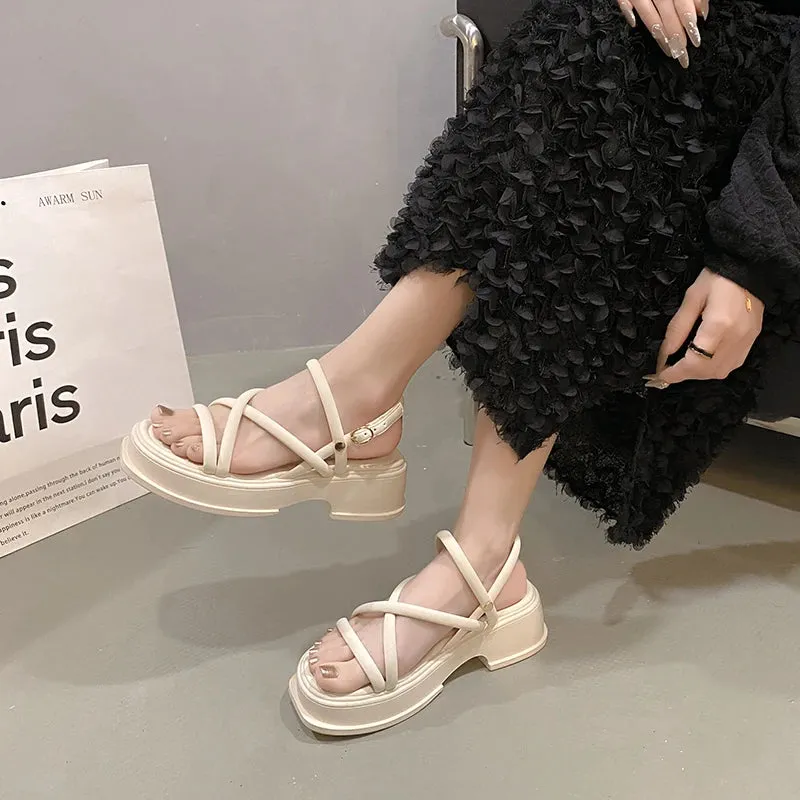 Hnzxzm Summer Chunky Women Sandals Fashion Elegant Narrow Band Thick High Heel Slides Ladies Comfort Gladiator Sandalias Shoes