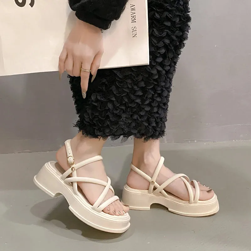 Hnzxzm Summer Chunky Women Sandals Fashion Elegant Narrow Band Thick High Heel Slides Ladies Comfort Gladiator Sandalias Shoes