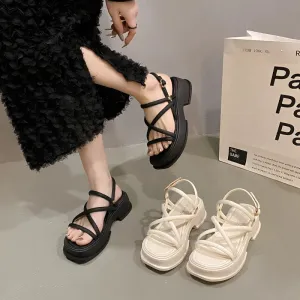Hnzxzm Summer Chunky Women Sandals Fashion Elegant Narrow Band Thick High Heel Slides Ladies Comfort Gladiator Sandalias Shoes