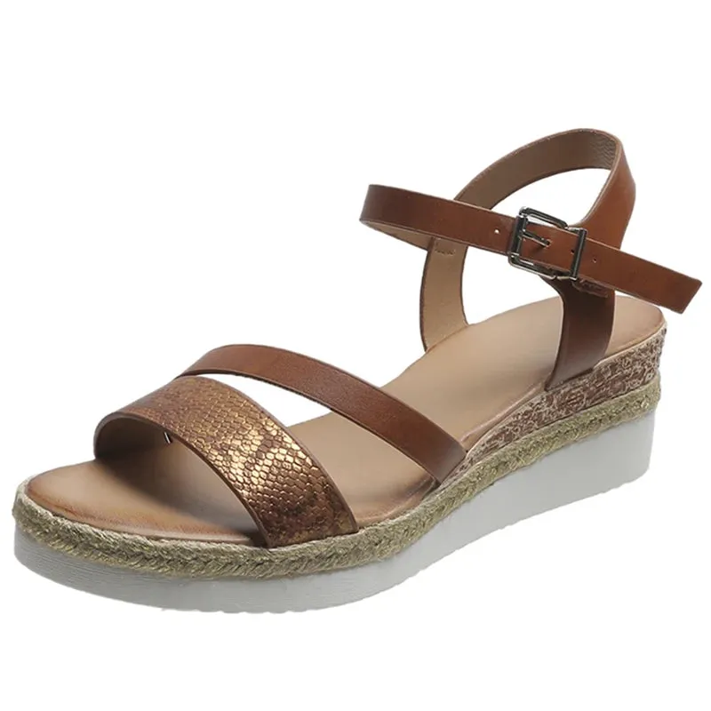 Hnzxzm Women's Wedge Platform Sandals Summer Pu Leather Ankle Strap Gladiator Sandals Women Non-Slip Thick Bottom Sandalias De Mujer
