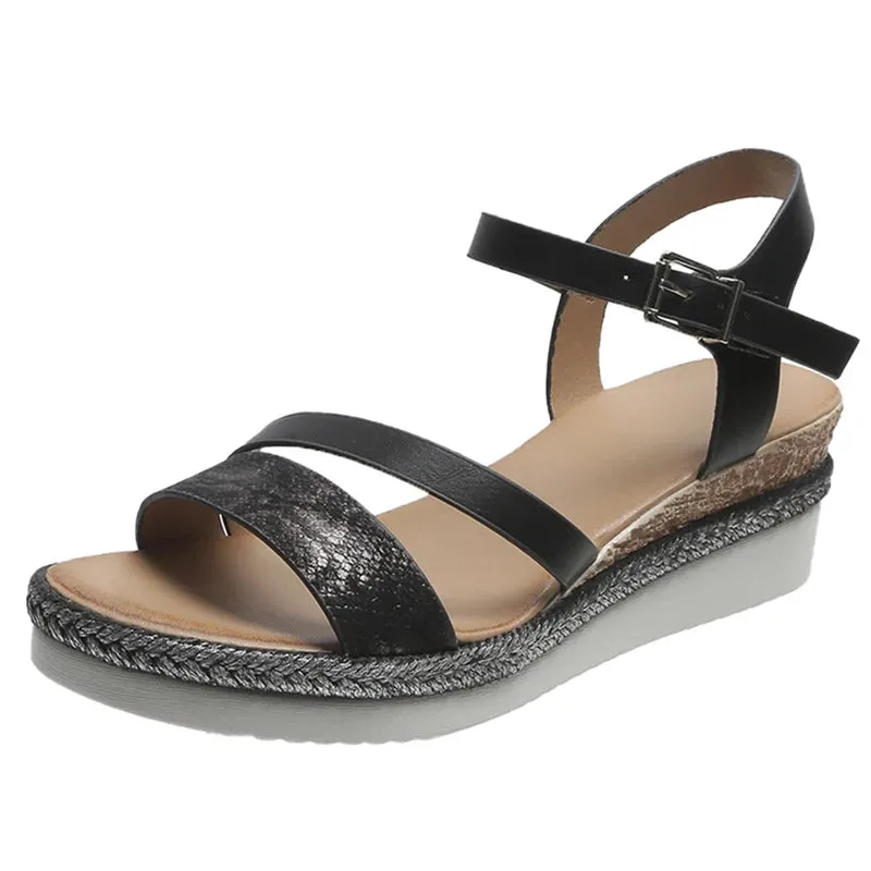 Hnzxzm Women's Wedge Platform Sandals Summer Pu Leather Ankle Strap Gladiator Sandals Women Non-Slip Thick Bottom Sandalias De Mujer