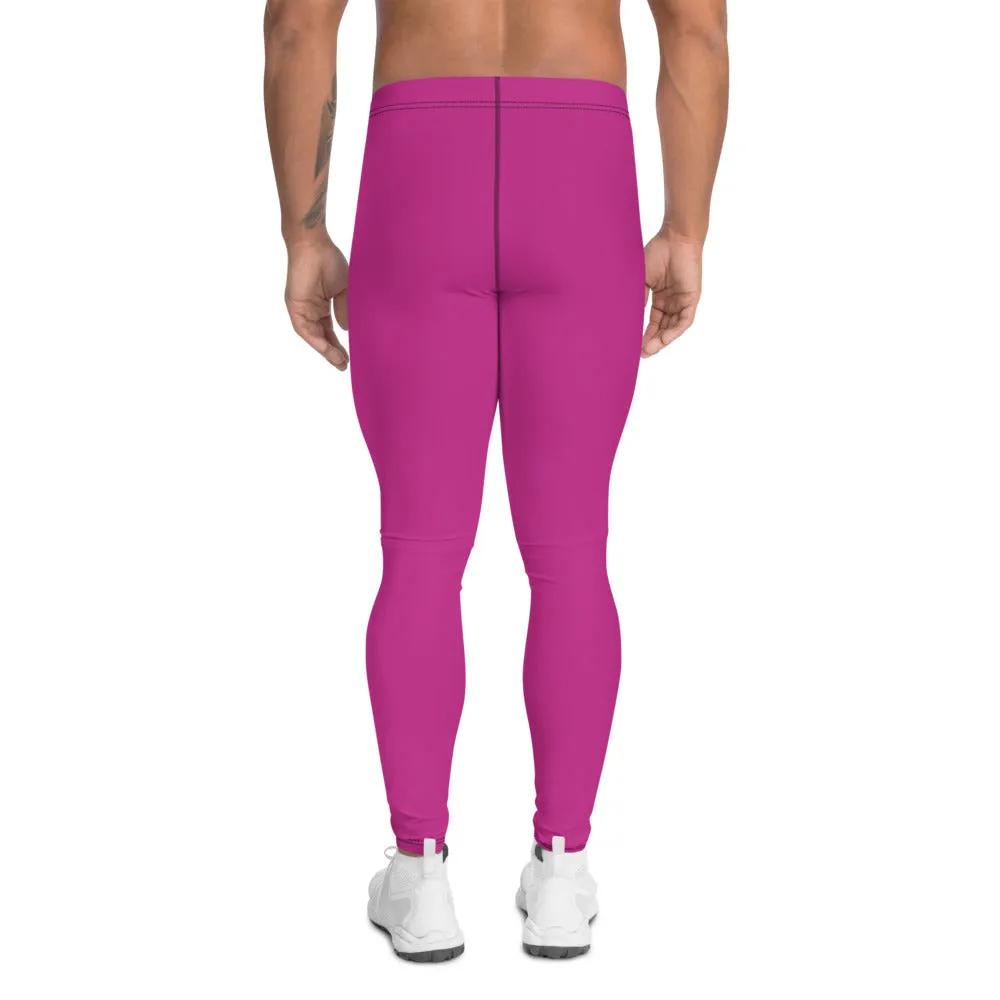 Hot Pink Men's Leggings, Modern Minimalist Meggings Compression Tights-Made in USA/MX/EU