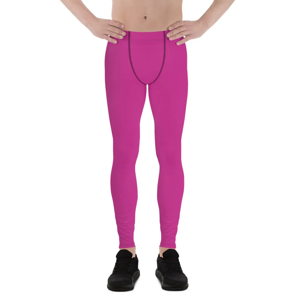 Hot Pink Men's Leggings, Modern Minimalist Meggings Compression Tights-Made in USA/MX/EU