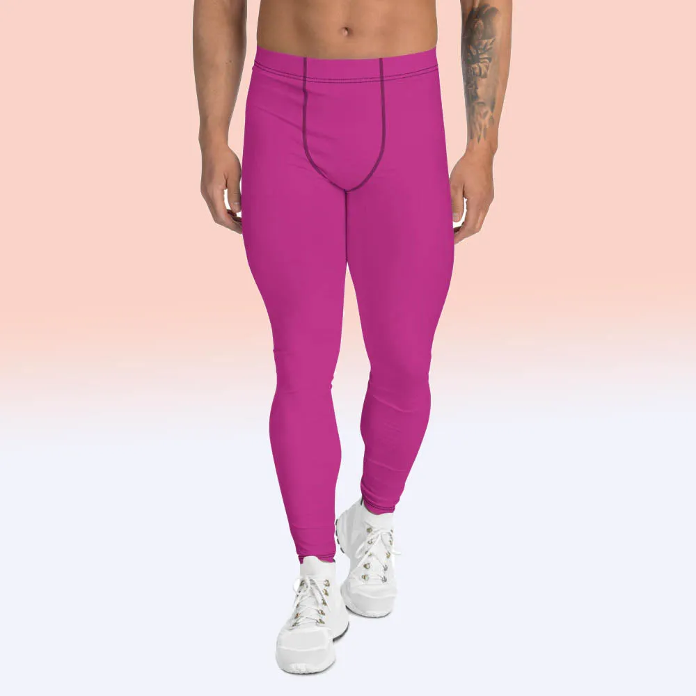 Hot Pink Men's Leggings, Modern Minimalist Meggings Compression Tights-Made in USA/MX/EU