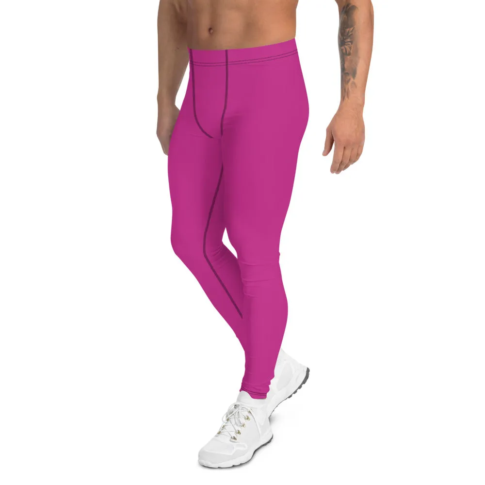 Hot Pink Men's Leggings, Modern Minimalist Meggings Compression Tights-Made in USA/MX/EU