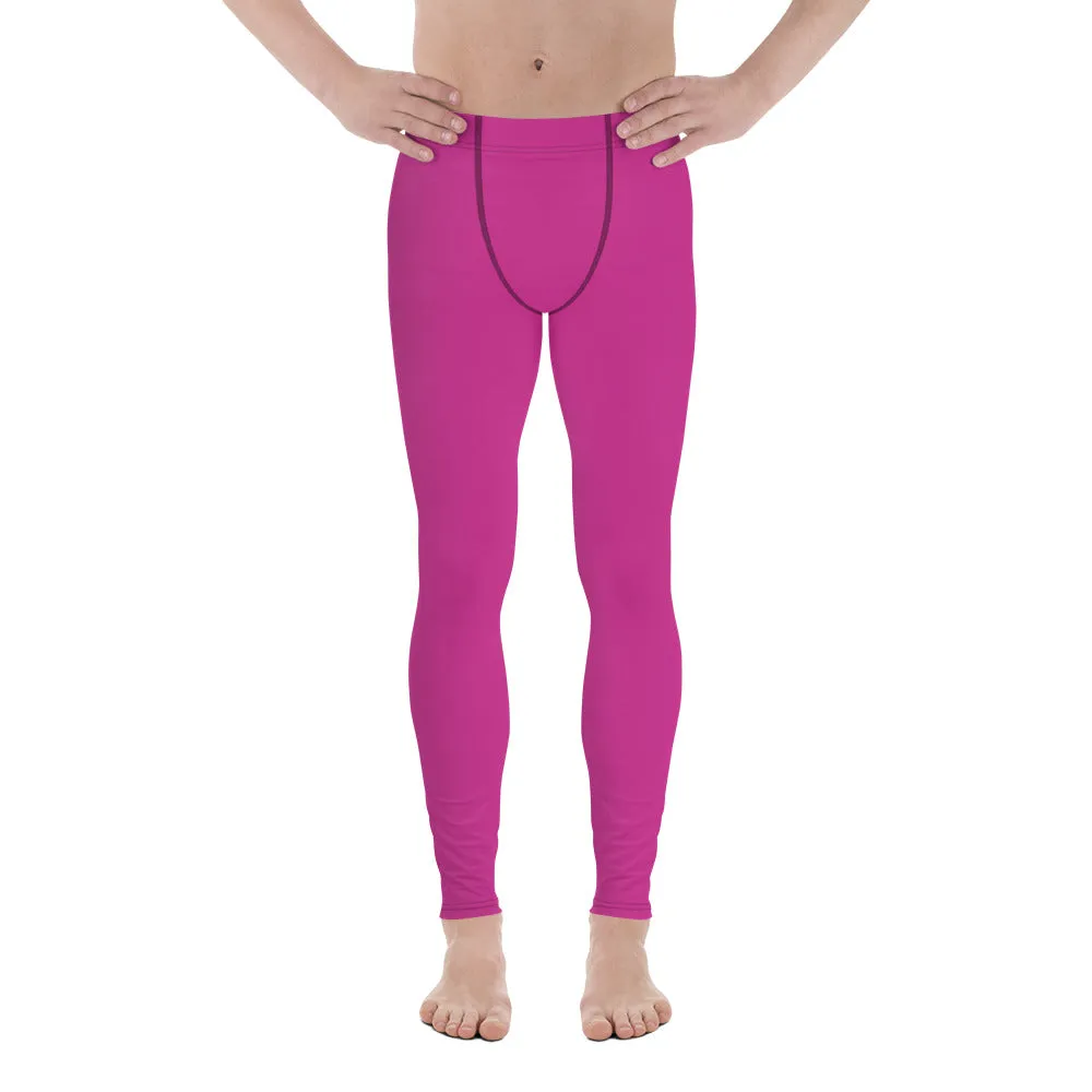 Hot Pink Men's Leggings, Modern Minimalist Meggings Compression Tights-Made in USA/MX/EU