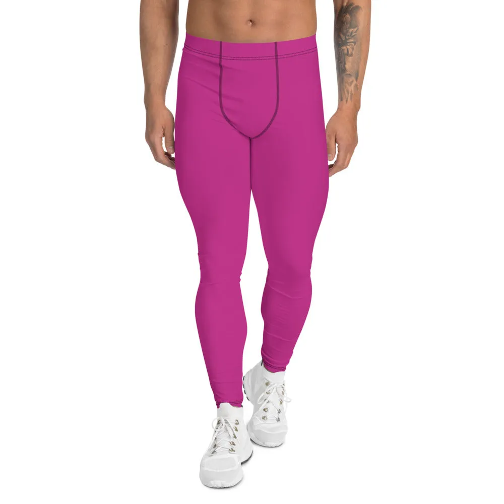 Hot Pink Men's Leggings, Modern Minimalist Meggings Compression Tights-Made in USA/MX/EU