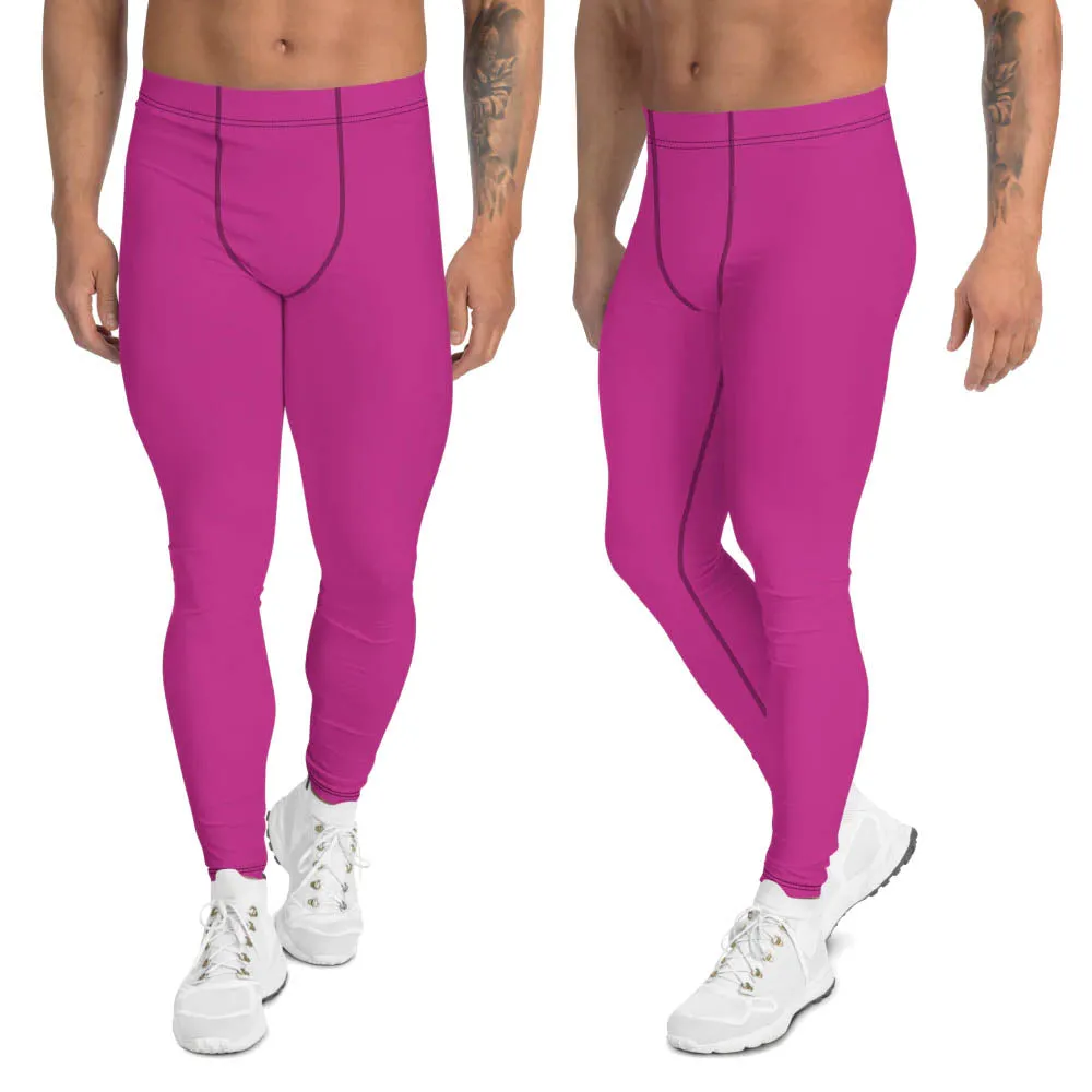 Hot Pink Men's Leggings, Modern Minimalist Meggings Compression Tights-Made in USA/MX/EU