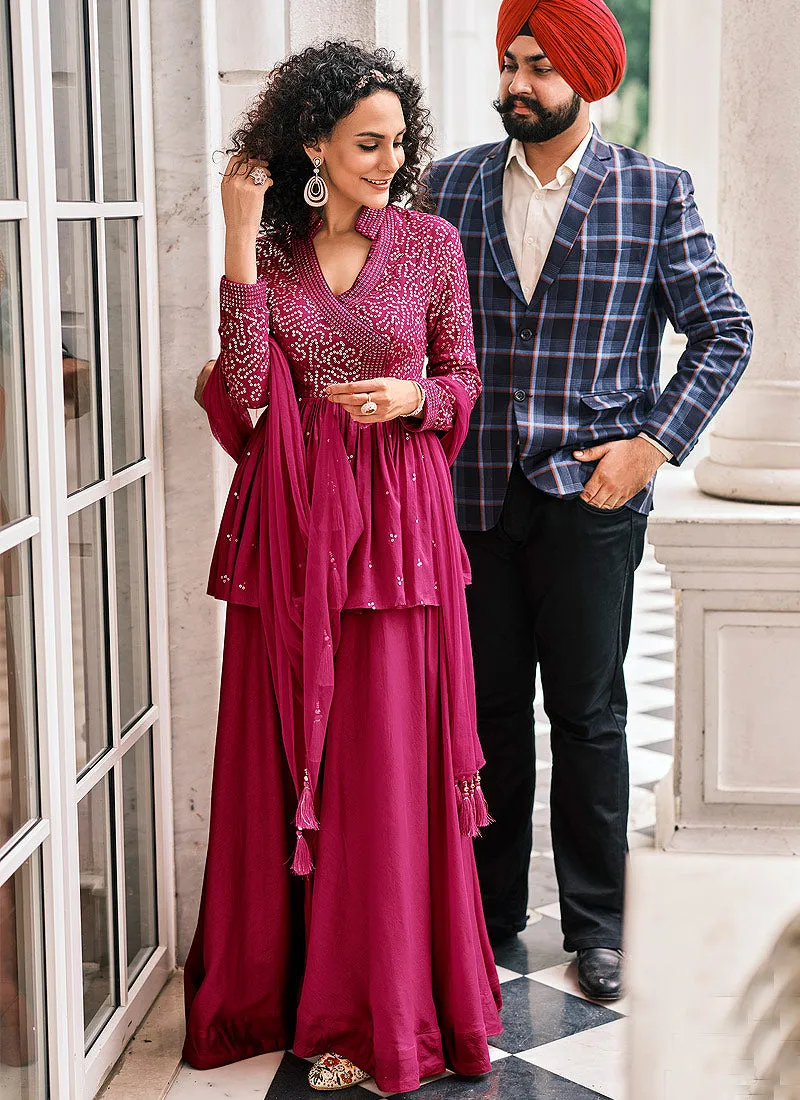 Hot Pink Sequence Embroidered Designer Gharara Suit