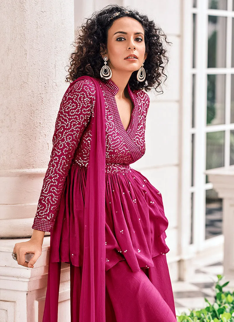 Hot Pink Sequence Embroidered Designer Gharara Suit