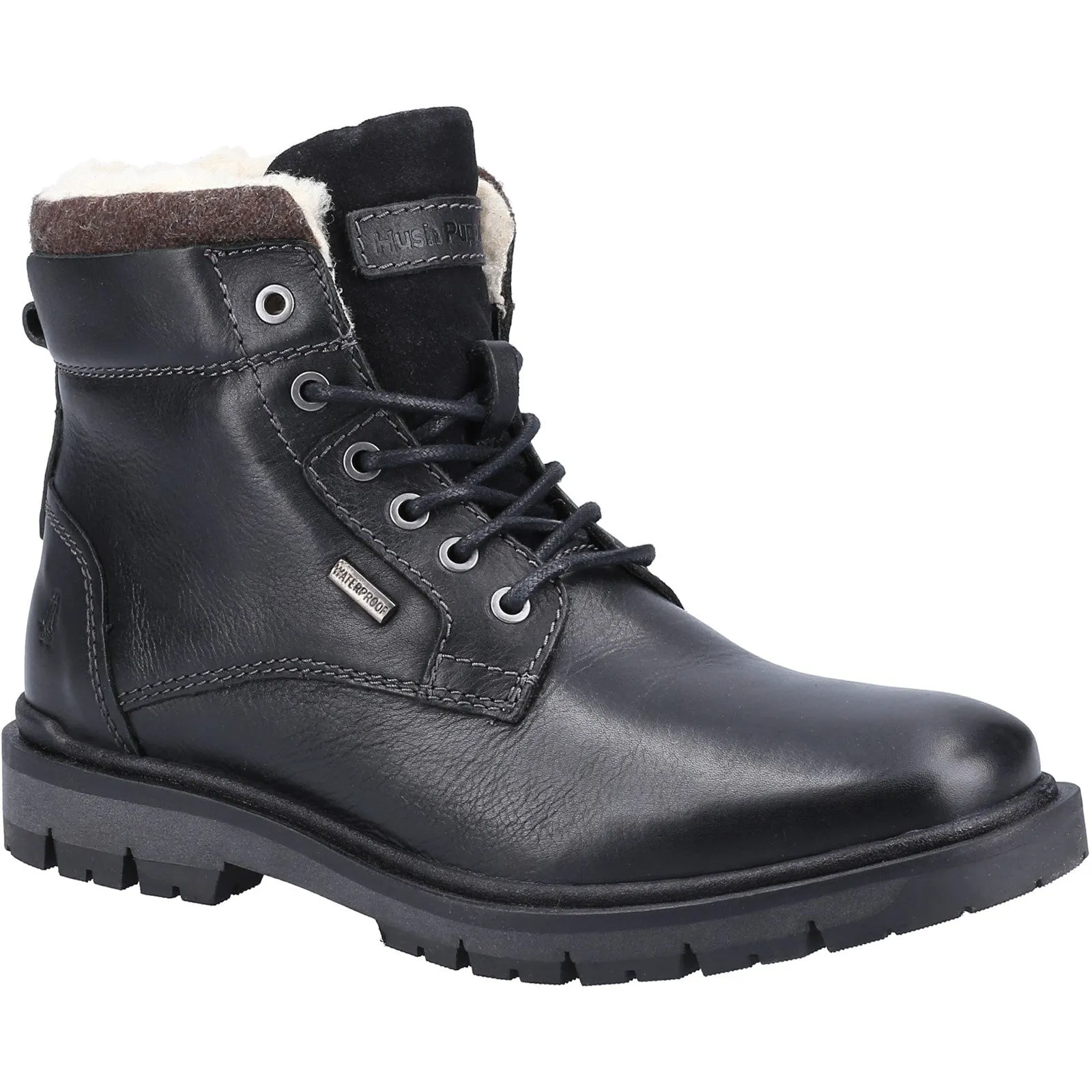 Hush Puppies Mens Patrick Leather Ankle Boots - Black