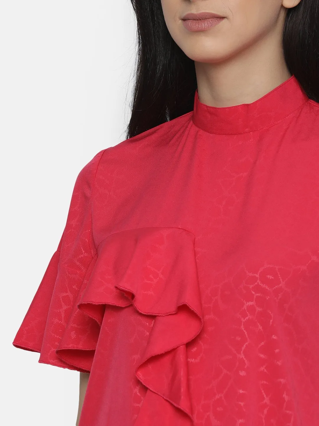 IS.U Pink High Neck Ruffle Top