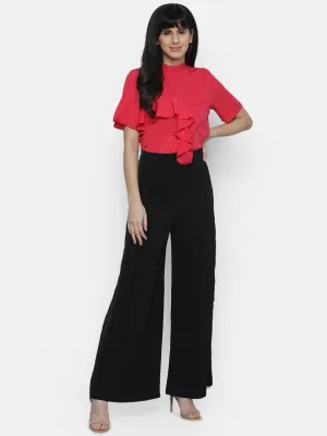 IS.U Pink High Neck Ruffle Top