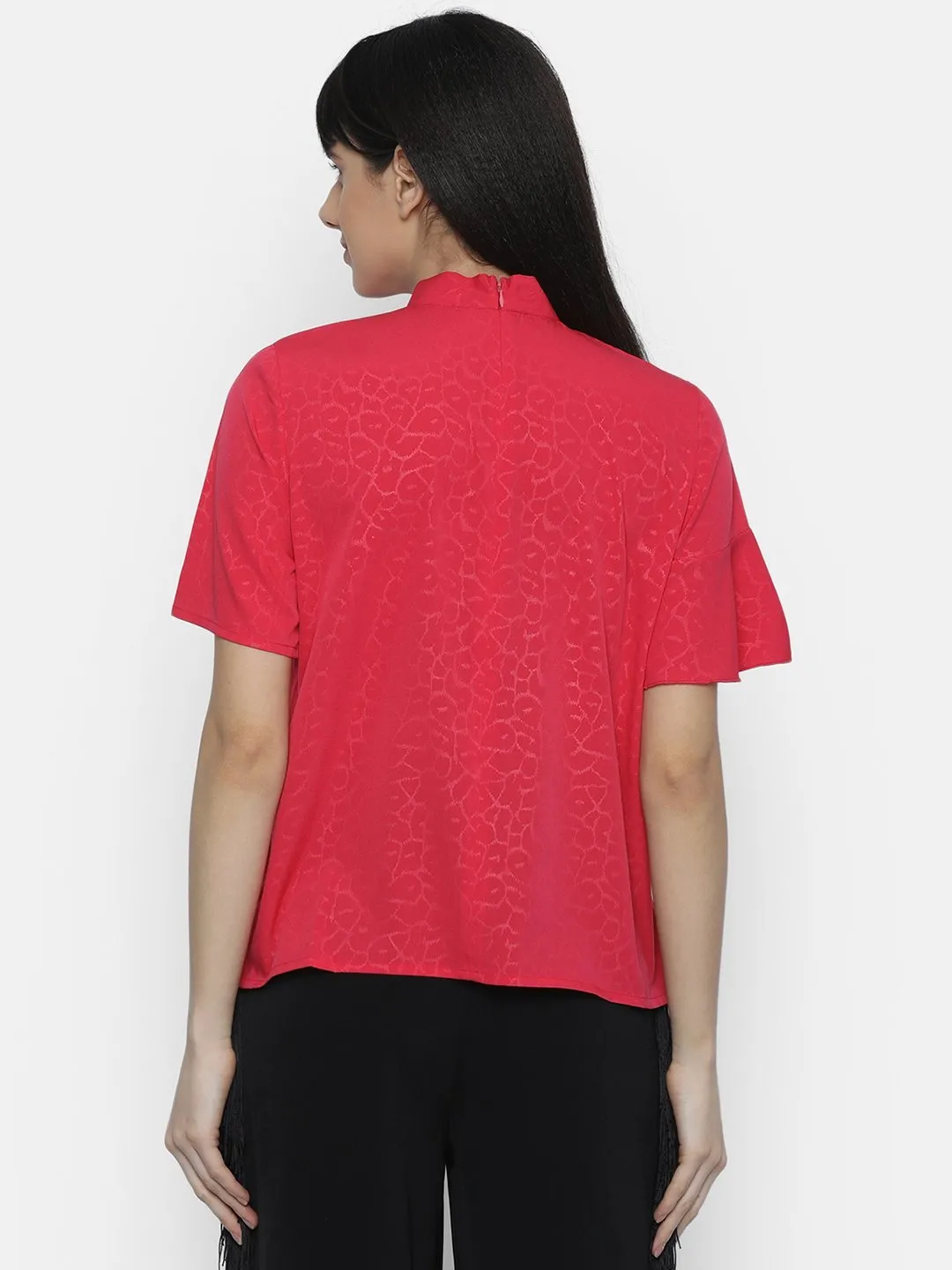 IS.U Pink High Neck Ruffle Top