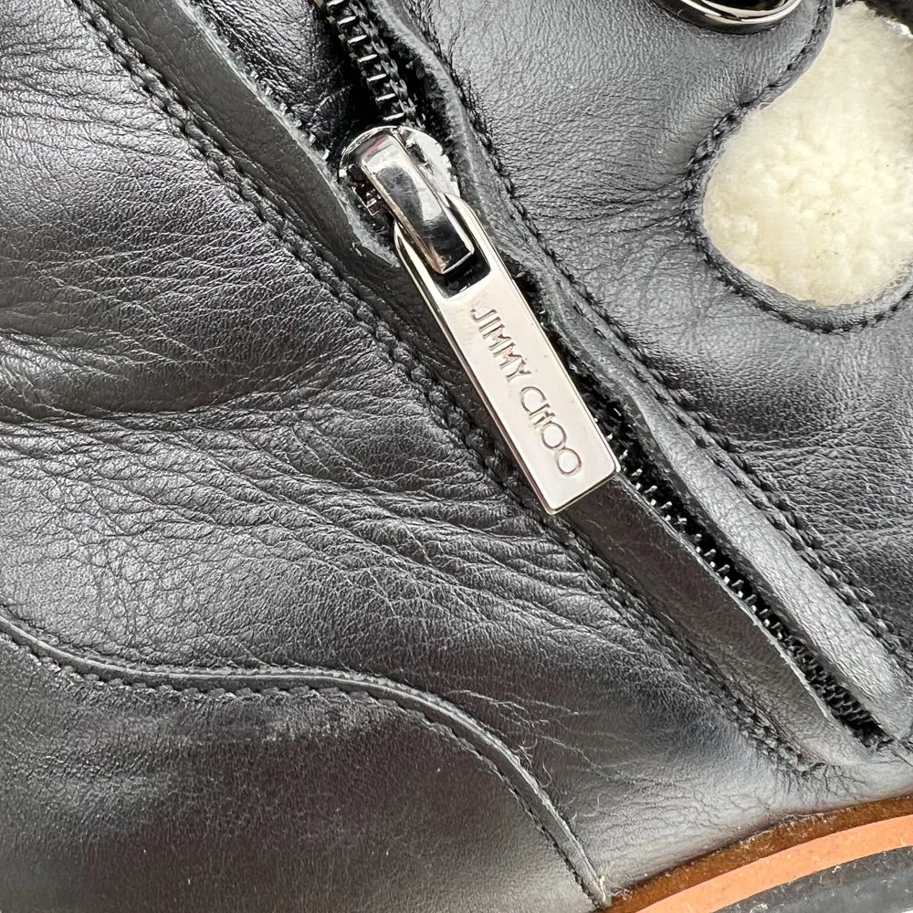 Jimmy Choo Black Bei Shearling Leather Ankle Boots 37