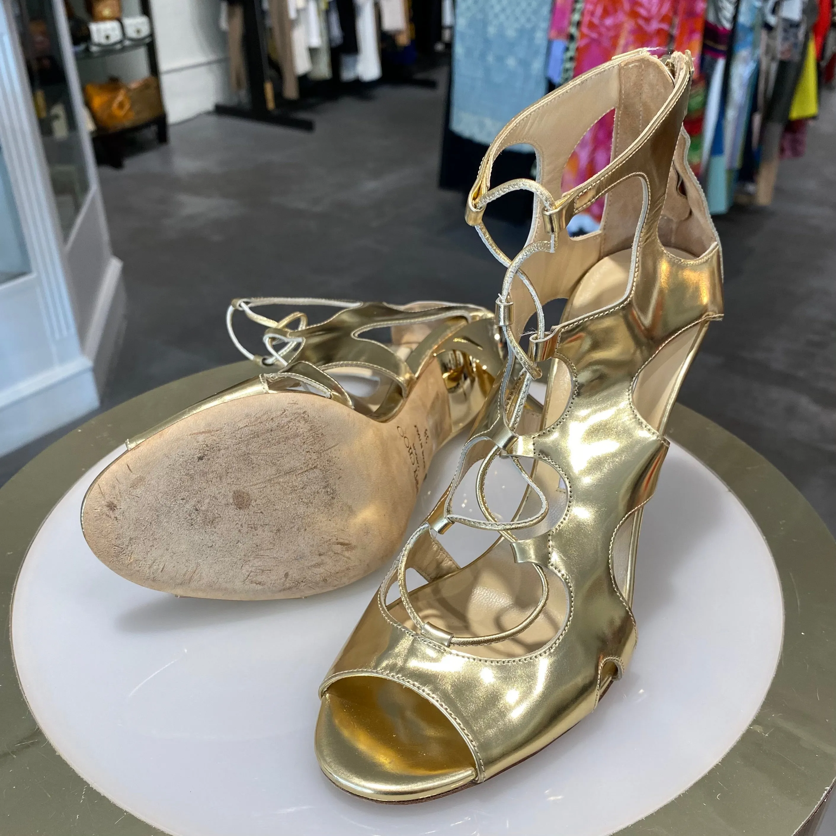 Jimmy Choo Gold Lace Up Sandals