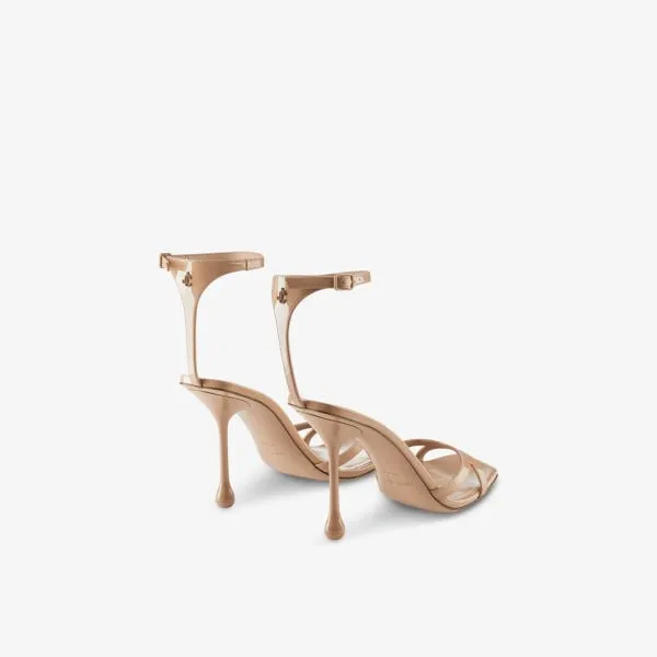 Jimmy Choo Ixia 95 Patent Leather Cutout Heel Sandal in Biscuit