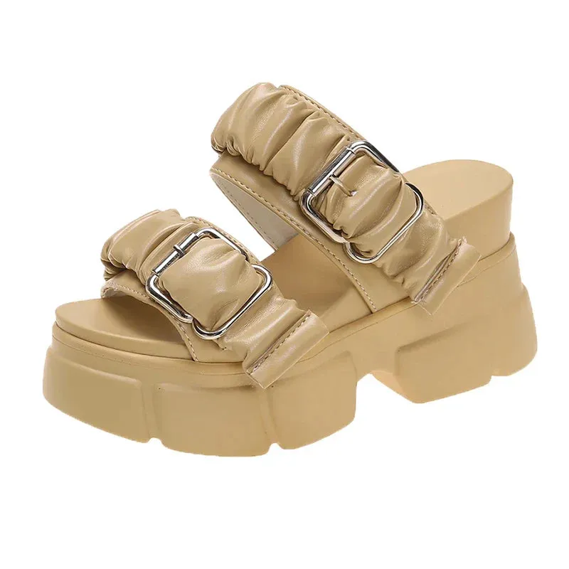 Joskaa 2024 New Black Chunky Women's Sandals Leather