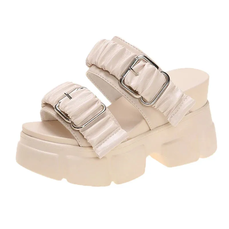Joskaa 2024 New Black Chunky Women's Sandals Leather