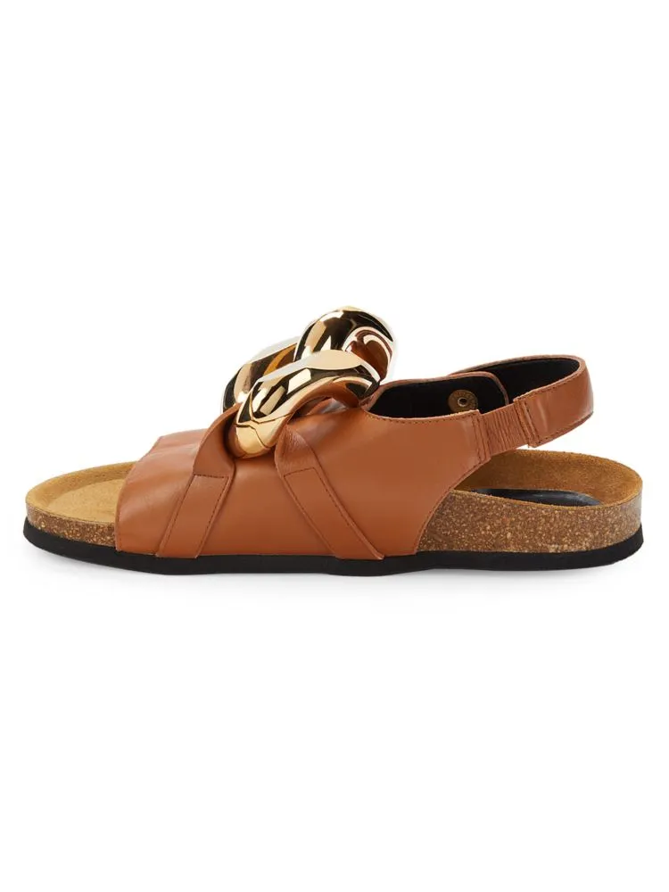Jw Anderson Leather Platform Sandals with Chain Trim in Medium Orange