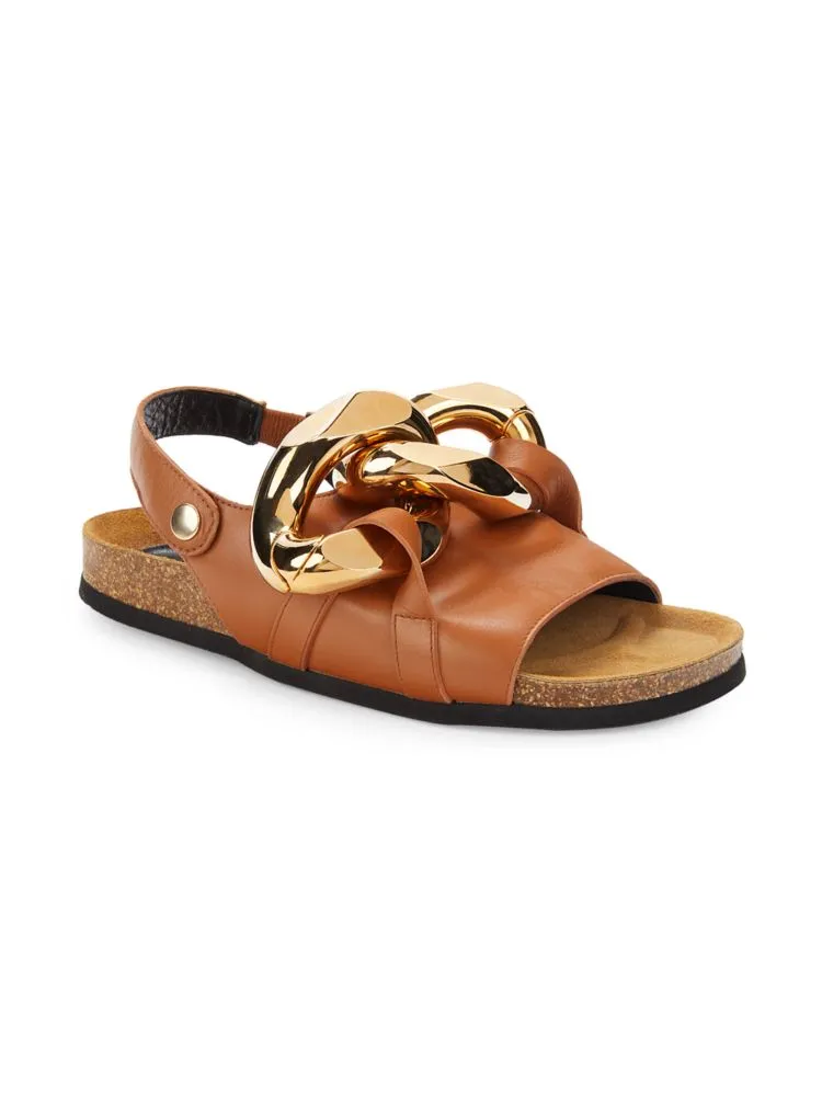 Jw Anderson Leather Platform Sandals with Chain Trim in Medium Orange
