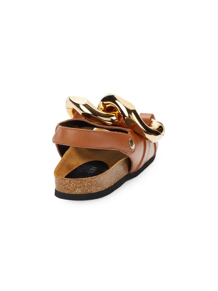 Jw Anderson Leather Platform Sandals with Chain Trim in Medium Orange