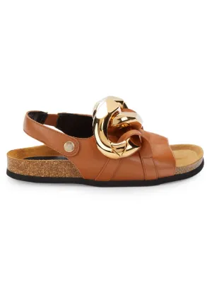 Jw Anderson Leather Platform Sandals with Chain Trim in Medium Orange