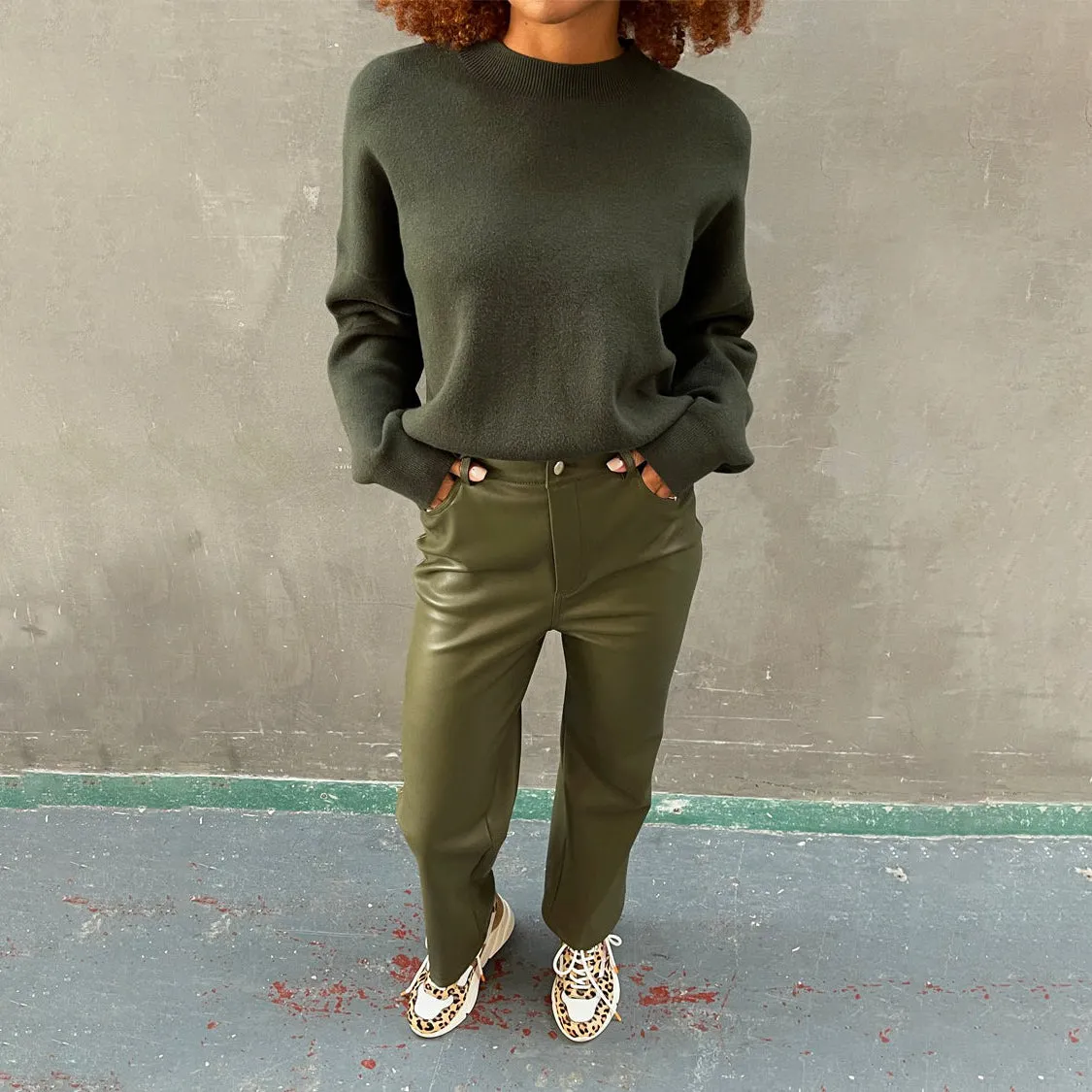 Khaki Vegan Leather Trouser